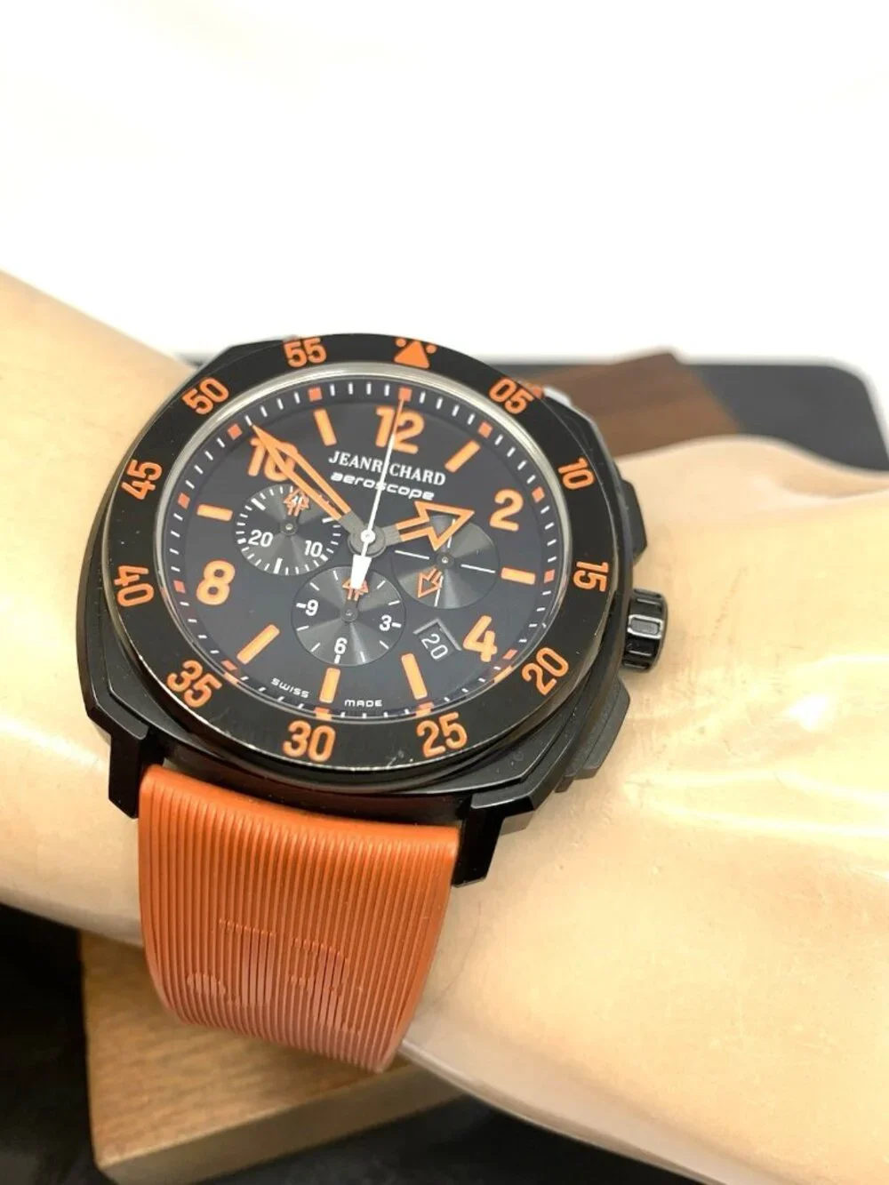 JeanRichard Aeroscope Men's Watch Swiss Automatic Chronograph Black Orange 46mm